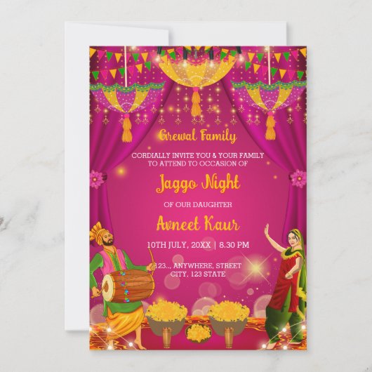 Carte d'invitation pour la soirée Jaggo, cérémonie (Devant)