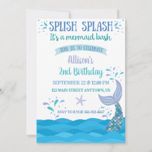Carte d'invitation pour l'anniversaire Blue Mermai