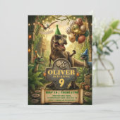 Carte d'invitation pour l'anniversaire de dinosaur (Debout devant)