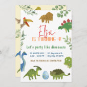 Carte d'invitation pour l'anniversaire de Dinosaur (Devant / Derrière)