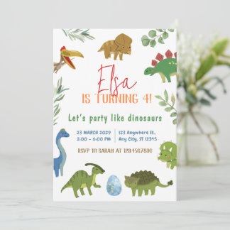Carte d'invitation pour l'anniversaire de Dinosaur