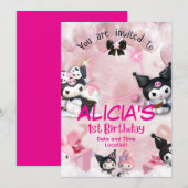 Carte d'invitation pour l'anniversaire de Kuromi (Devant / Derrière)