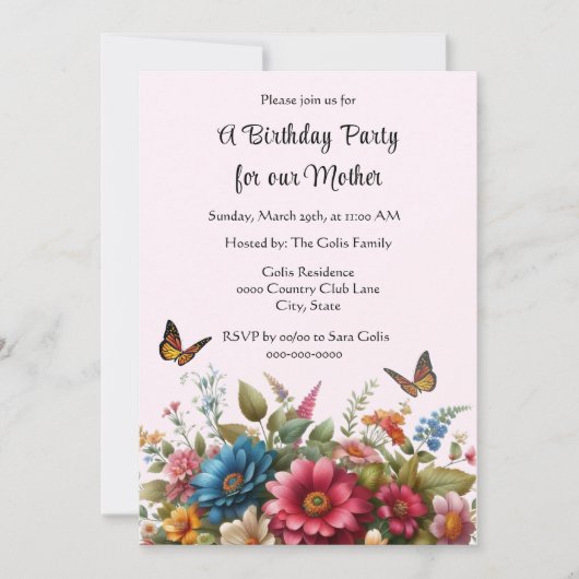 Carte d'invitation pour l'anniversaire de maman (Devant)