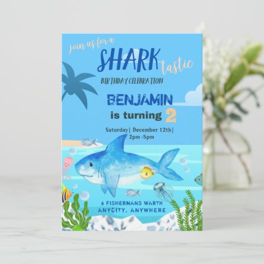 Carte d'invitation pour l'anniversaire de Sharktas (Debout devant)