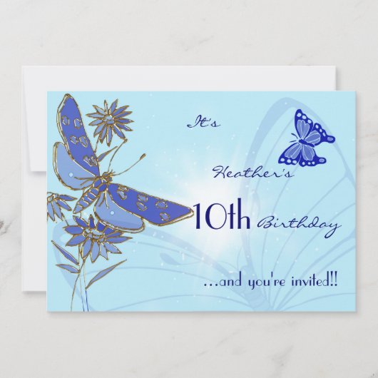 Carte d'invitation pour l'anniversaire du papillon (Devant)