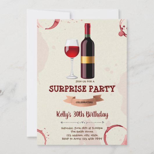 Carte d'invitation pour l'anniversaire du vin (Devant)