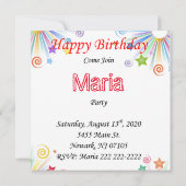 Carte d'invitation pour lapin d'anniversaire (Dos)