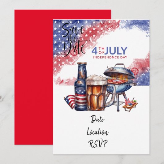 Carte d'invitation pour le 14 juillet, sauvegardez (Devant / Derrière)