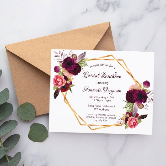 Carte d'invitation pour le déjeuner nuptial flore 