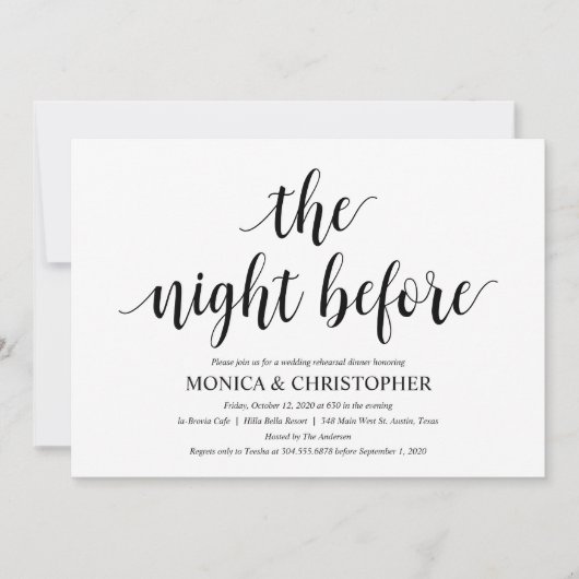 Carte d'invitation pour le dîner de répétition de (Devant)
