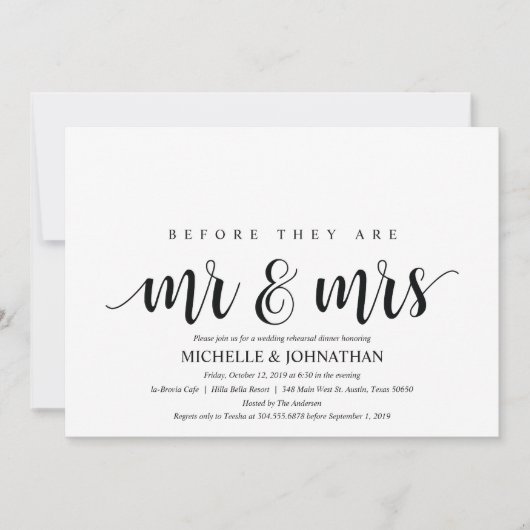 Carte d'invitation pour le dîner de répétition de  (Devant)