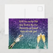 Carte d'invitation pour le Nouvel An, champagne et (Devant / Derrière)