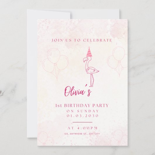 Carte d'invitation pour le premier anniversaire de (Devant)