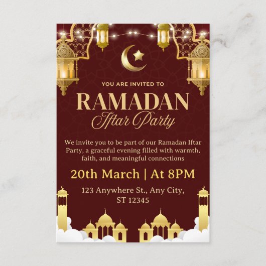 Carte d'invitation pour le Ramadan Iftar (Devant)