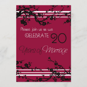 Carte d'invitation pour les 20 ans de mariage roug