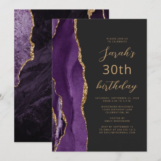Carte d'invitation pour les 30 ans avec écriture s (Devant / Derrière)
