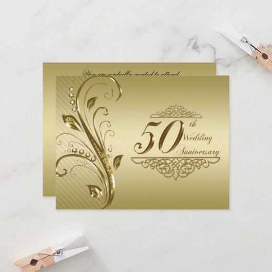 Carte d'invitation pour les 50 ans de mariage d'or (Devant/Arrière en situation)
