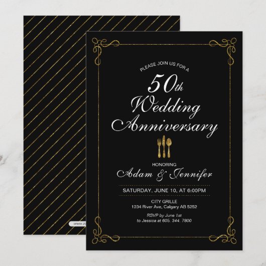 Carte d'invitation pour les 50 ans de mariage en o (Devant / Derrière)