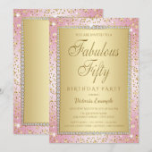 Carte d'invitation pour les 50 ans rose et or (Devant / Derrière)