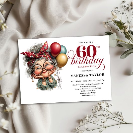 Carte d'invitation pour les 60 ans, design drôle p
