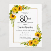Carte d'invitation pour les 80 ans avec tournesol (Devant)