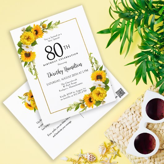 Carte d'invitation pour les 80 ans avec tournesol