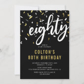 Carte d'invitation pour les 80 ans noir et or mode (Devant)