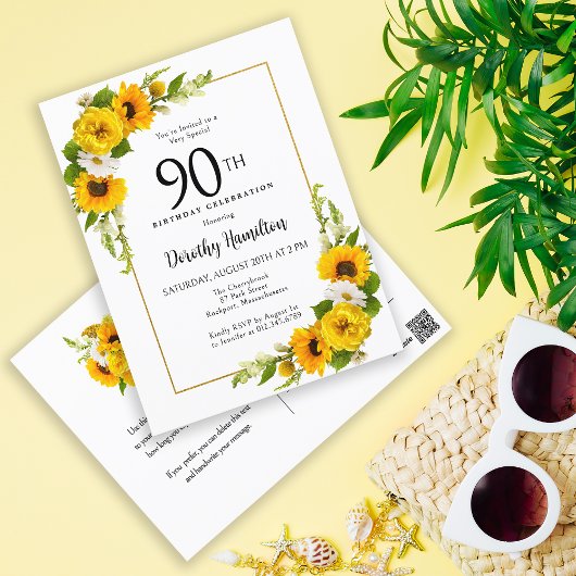 Carte d'invitation pour les 90 ans Sunflower Daisy