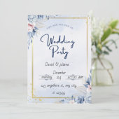 Carte d'invitation pour mariage Blue Gold Modern (Debout devant)