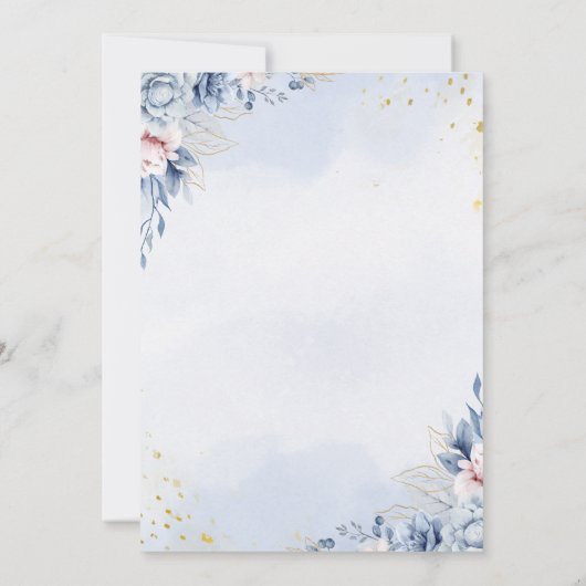 Carte d'invitation pour mariage Blue Gold Modern (Dos)