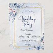 Carte d'invitation pour mariage Blue Gold Modern (Devant / Derrière)