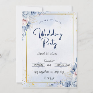 Carte d'invitation pour mariage Blue Gold Modern
