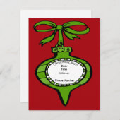 Carte d'invitation pour ornement vert de Noël (Devant / Derrière)