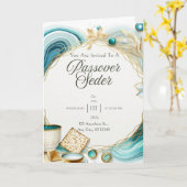 Carte d'invitation pour Pâque - Agate Bleu Or (Fleur jaune)