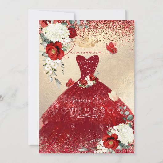 Carte d'invitation pour Quinceanera Roses Rouges d (Devant)