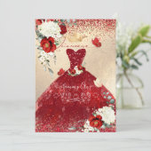 Carte d'invitation pour Quinceanera Roses Rouges d (Debout devant)