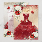 Carte d'invitation pour Quinceanera Roses Rouges d (Devant / Derrière)
