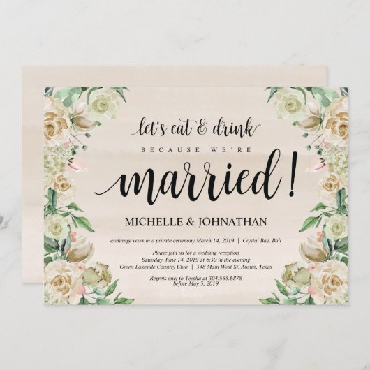 Carte d'invitation pour réception de mariage après (Devant / Derrière)