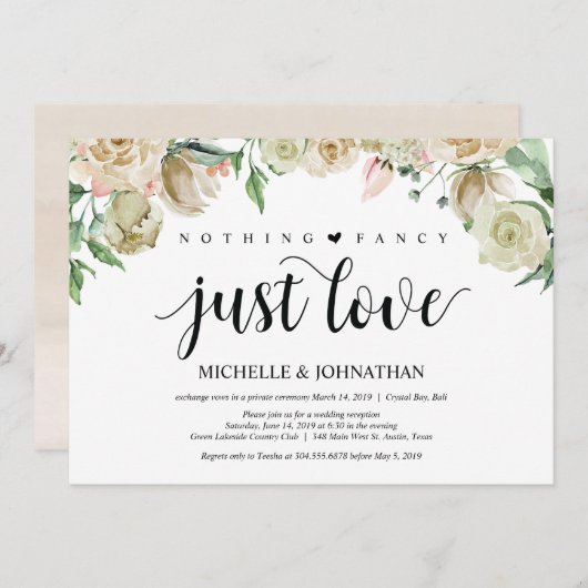 Carte d'invitation pour réception de mariage éléga (Devant / Derrière)