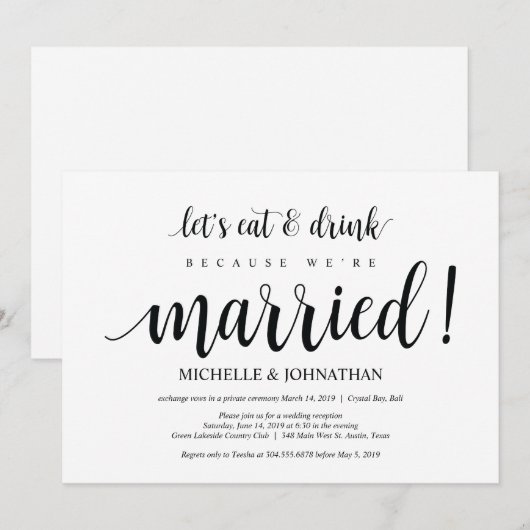 Carte d'invitation pour réception de mariage intim (Devant / Derrière)