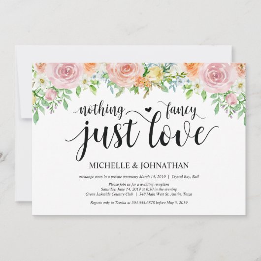 Carte d'invitation pour réception de mariage intim (Devant)