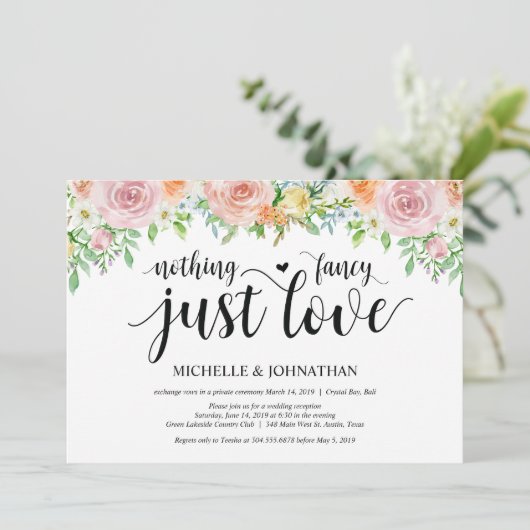 Carte d'invitation pour réception de mariage intim (Debout devant)