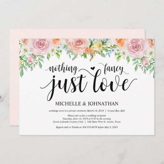 Carte d'invitation pour réception de mariage intim (Devant / Derrière)