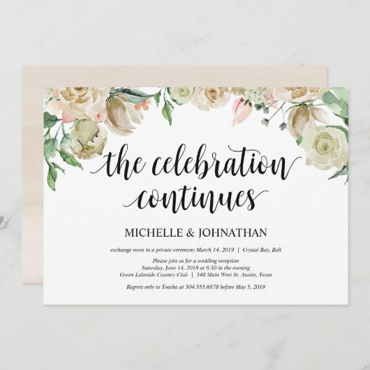 Carte d'invitation pour réception de mariage print (Devant / Derrière)