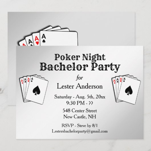 Carte d'invitation pour soirée poker avec titre pe (Devant / Derrière)
