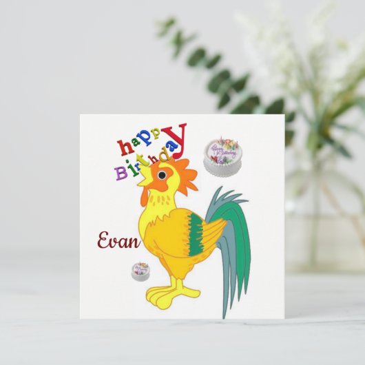 Carte d'invitation pour un joyeux anniversaire Coq (Debout devant)