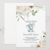 Carte d'invitation pour une baby shower éléphant n (Devant / Derrière)