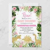 Carte d'invitation pour une Baby Shower Fille Dino (Devant)