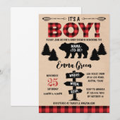 Carte d'invitation pour une Baby Shower Lumberjack (Devant / Derrière)
