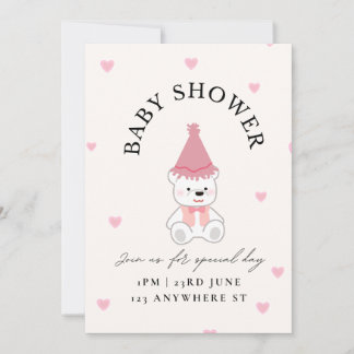 Carte d'invitation pour une baby shower Ourson Ros